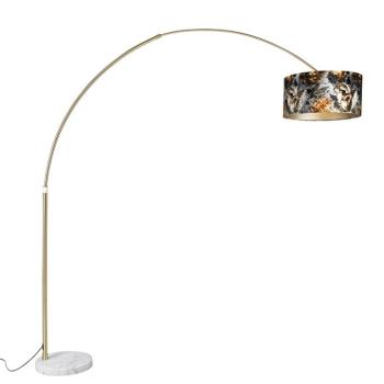 Ív lámpa sárgarézzel, virágmintás árnyékolóval 50 cm - XXL kép