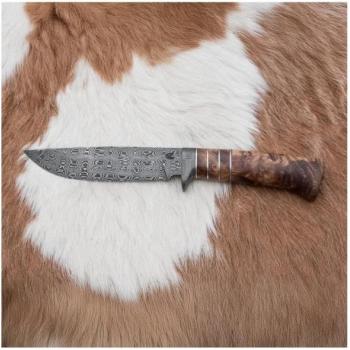 Jiří Čurda Exkluzív damaszkuszi kés 14,4 cm gesztenyefa/mamutfog  kép