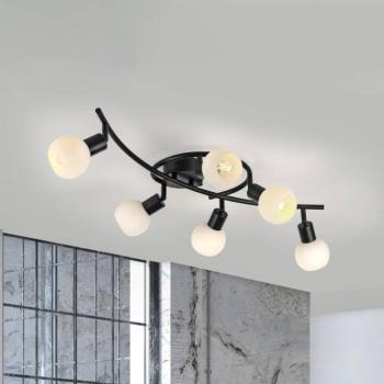 JUST LIGHT. Loki mennyezeti lámpa, 6-fényű, fekete, vas, üveg kép