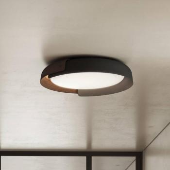 kdln LED mennyezeti világítás Dala, sötét szürke/fa, Ø 58 cm, dimmelhető kép