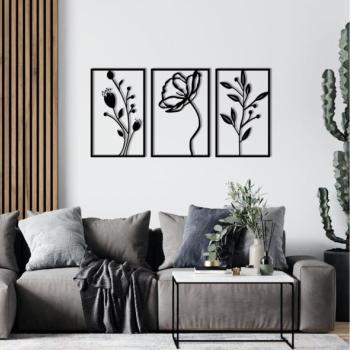  KÉSZLET 3x Fali dekoráció 78x39 cm Virágok fém  kép