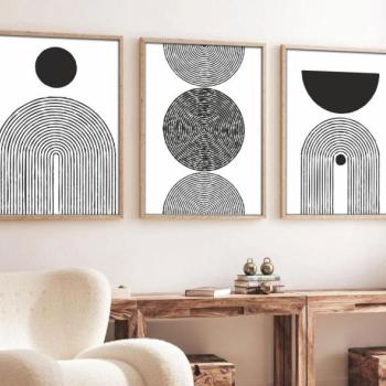  KÉSZLET 3x Kép képkeretben 50x70 cm fekete/fehér  kép