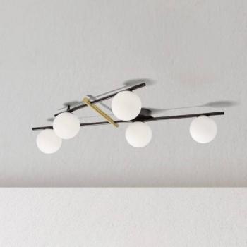 Kika mennyezeti lámpa, 5 lámpás, fekete/fehér, fém, üveg kép