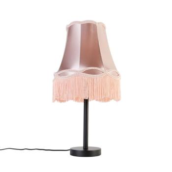 Klasszikus asztali lámpa fekete Granny árnyékolóval rózsaszín 30 cm - Simplo kép