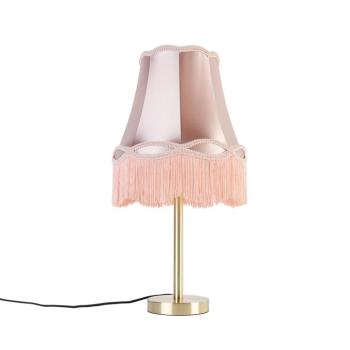 Klasszikus asztali lámpa sárgarézzel és Granny búrával rózsaszínben 30 cm - Simplo kép