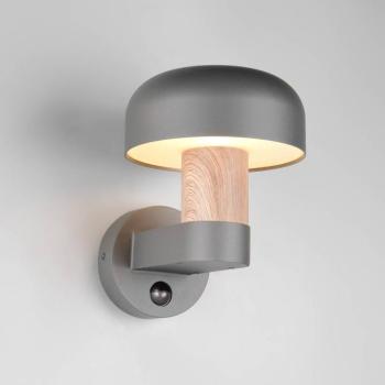 Kültéri fali lámpa Fraser Sensor, szürke/faoptikájú, alumínium IP54 E27 kép