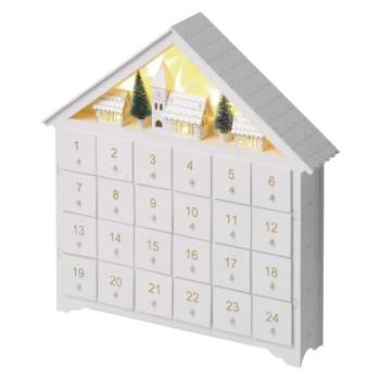 LED adventi naptár, fa, 35x33 cm, 2x AA, beltéri, meleg fehér, időzítő kép