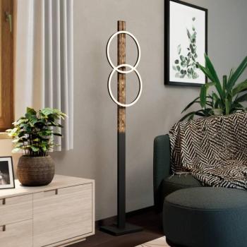 LED állólámpa Boyal, barna, magasság 150 cm, fa, 2-lámpás. kép