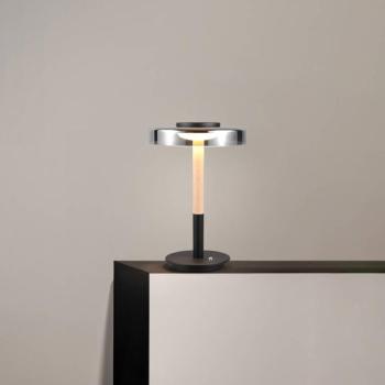 LED asztali lámpa Celeste króm/fa 35 cm üveg/metál Touchdim kép