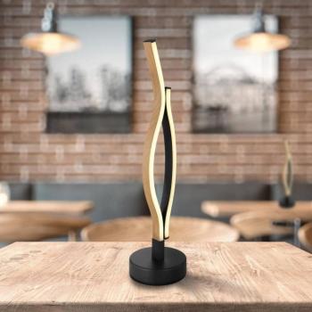 LED asztali lámpa Geronimo, magasság 47 cm, fekete/faoptikájú kép