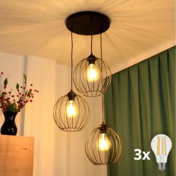  LED Csillár zsinóron MERCURE 3xE27/15W/230V ø 50 cm fekete  kép