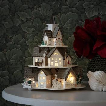 LED deco világítás, házak fa sziluett, fehér kép