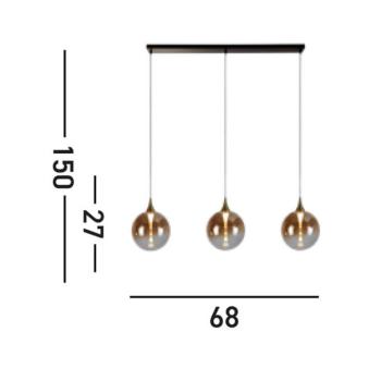 LED-es függőlámpa Alchemy, 3-lámpás, fekete, borostyán, üveg kép