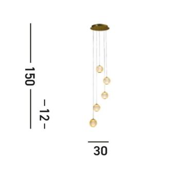 LED-es függőlámpa Allure, 5 lámpás, kerek, sárgaréz színű, akril kép