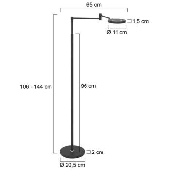 LED-es újratölthető állólámpa Soleil, fekete, fém, fényerőszabályzóval kép