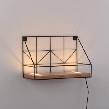 LED fali világítótábla fa polccal, 30x15cm kép