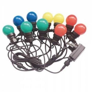 Led fényfüzér , kültéri , E27 , 10 db x 0.5W , 5 m , RGB+sárga , IP44 kép