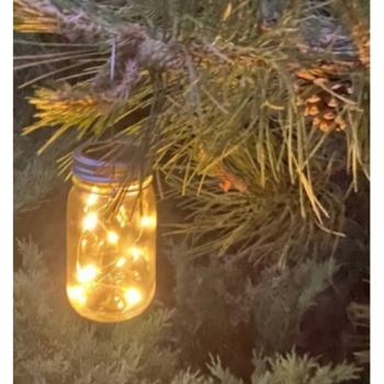 Led fényfüzér , kültéri , napelemes , befőttes üveg , meleg fehér , IP44 kép