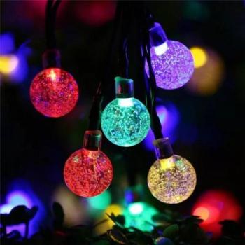 Led fényfüzér , kültéri , napelemes , esőcsepp , gömb alakú , 30 db , 2 m , színes , IP44 kép