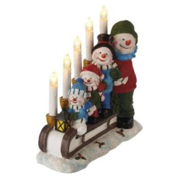 LED gyertyatartó – hóemberek szánon, 24 cm, 2x AA, beltéri, meleg fehér, időzítő kép