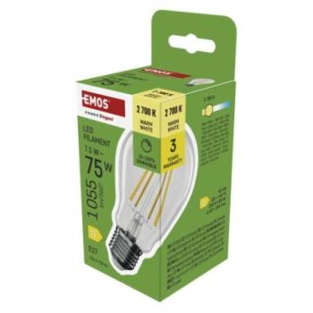 LED izzó Filament A60 / E27 / 7,5 W (75 W) / 1 055 lm / meleg fehér / dimmelhető kép