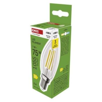 LED izzó Filament gyertya / E14 / 7 W (75 W) / 1055 lm / természetes fehér kép