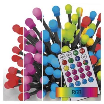 LED karácsonyi fényfüzér, cseresznye – golyók, 10 m, RGB, távirányító, programok, időzítő kép
