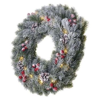 LED karácsonyi koszorú, havas, 38 cm, 2x AA, beltéri, meleg fehér, időzítő kép