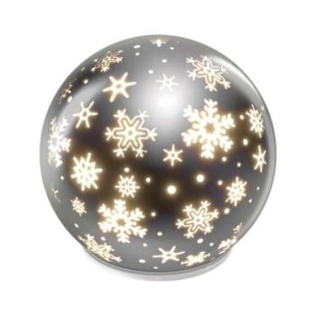 LED karácsonyi üveggömb – hópelyhek, 12 cm, 3x AA, beltéri, meleg fehér, időzítő kép