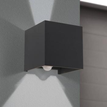 LED kültéri fali lámpa Cube-S, antracit, fém, szenzoros kép