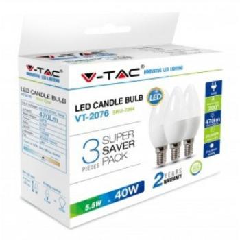 LED lámpa , égő , gyertya ,  E14 foglalat , 4.5 Watt , természetes fehér , 3 darabos csomag kép