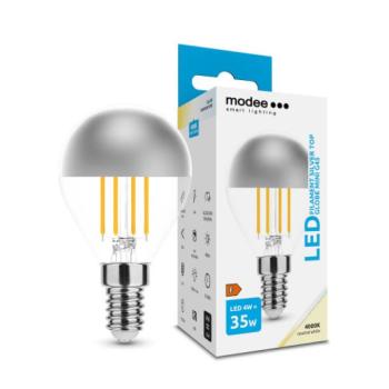 LED lámpa , égő , izzószálas hatás , filament , E14 foglalat , P45 , 4 Watt , természetes fehér , Silver Top , Modee kép