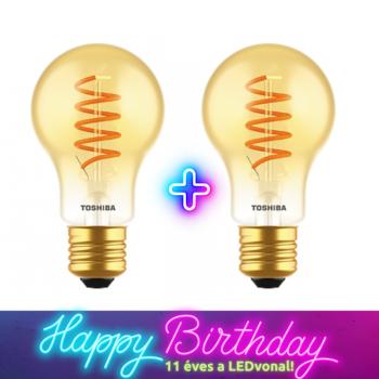 LED lámpa , égő , izzószálás hatás , filament , E27 foglalat , 4.5 Watt , meleg fehér , TOSHIBA , 5 év garancia , 1+1 kép