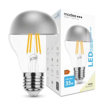 LED lámpa , égő , izzószálas hatás , filament  , E27 foglalat , A60 , 4 Watt , természetes fehér , Silver Top , Modee kép
