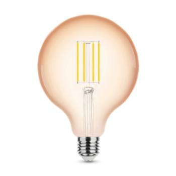 LED lámpa , égő , izzószálas hatás , filament  , E27 foglalat , G125 , Edison , 4 Watt , meleg fehér , 1800K , borostyán sárga , Modee kép