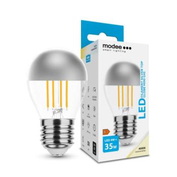 LED lámpa , égő , izzószálas hatás , filament , E27 foglalat , G45 , 4 Watt , természetes fehér , Silver Top , Modee kép