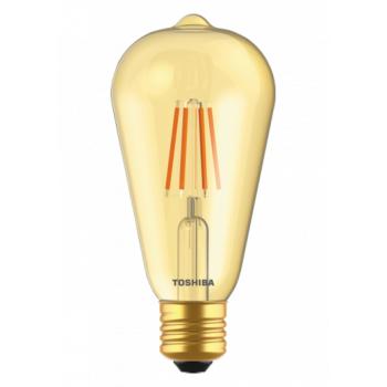 LED lámpa , égő , izzószálás hatás , filament , E27 foglalat , ST64 , 4.5 Watt , meleg fehér , borostyán sárga , TOSHIBA , 5 év garancia kép