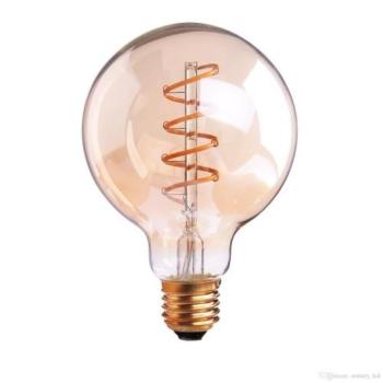 LED lámpa , égő , izzószálas hatás , filament , gömb , E27 foglalat , G125 , 6 Watt , meleg fehér , borostyán sárga kép