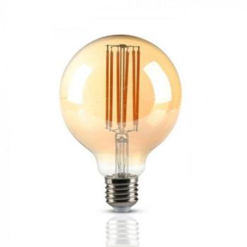 LED lámpa , égő , izzószálas hatás , filament , gömb , E27 foglalat , G95 , 7 Watt , meleg fehér , borostyán sárga kép