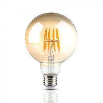 LED lámpa , égő , izzószálas hatás , filament , gömb , E27 foglalat , G95 , 8 Watt , meleg fehér , borostyán sárga kép