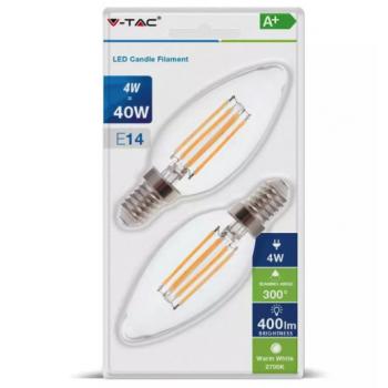 LED lámpa , égő , izzószálas hatás , filament , gyertya , E14 foglalat , 4 Watt , 300° , meleg fehér , 2 darab kép