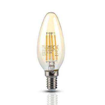 LED lámpa , égő , izzószálas hatás , filament , gyertya , E14 foglalat , 4 Watt , meleg fehér , borostyán sárga kép
