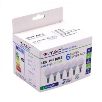 LED lámpa , égő , kis gömb , E14 foglalat , 4.5 Watt , meleg fehér , 6 darabos csomag kép