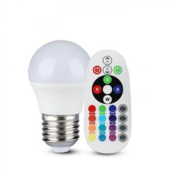 LED lámpa , égő , kis gömb , E27 , 3.5W , dimmelhető , RGBW , W=természetes fehér , távirányítóval kép