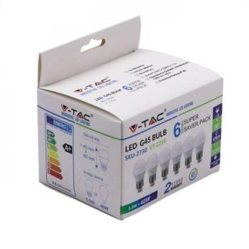 LED lámpa , égő , kis gömb , E27 foglalat , 4.5 Watt , meleg fehér , 6 darabos csomag kép