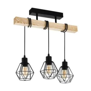 LED lámpa függeszték , mennyezeti , 3 x E27 , acél , fa , fekete , EGLO , TOWNSHEND 5 , 43131 kép