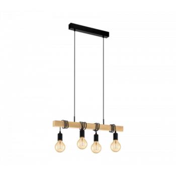 LED lámpa függeszték , mennyezeti , 4 x E27 , acél , fa , fekete , EGLO , TOWNSHEND , 32916 kép