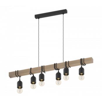 LED lámpa függeszték , mennyezeti , 6 x E27 , acél , fa , fekete , EGLO , TOWNSHEND , 95499 kép