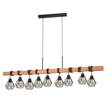 LED lámpa függeszték , mennyezeti , 9 x E27 , acél , fa , fekete , EGLO , TOWNSHEND 5 , 43134 kép
