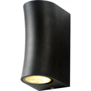 LED lámpatest , 2 x GU10 , oldalfali , kerek , 2 irányú , fekete , ívelt , kültéri , IP44 kép